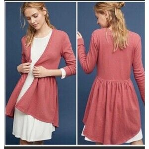 Anthropologie T.La Women's Pink beira Peplum Cardigan Long Cardigan Size  XS